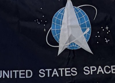 The Space Force flag flying in Kathy’s yard